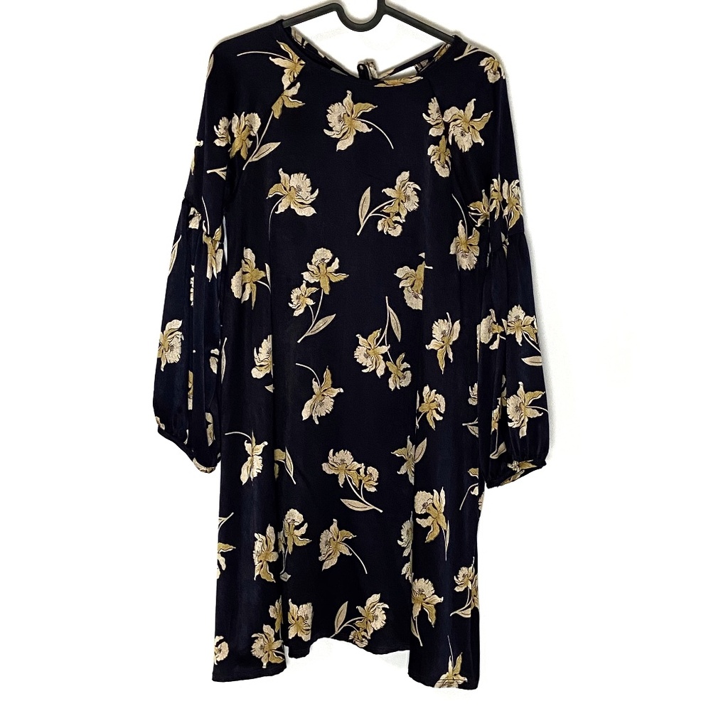 Ginger G Navy Floral Bell Sleeve Flowy Dress